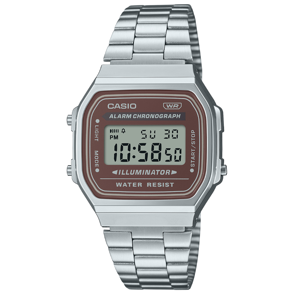 A168WA-5AYDF | Đồng Hồ Casio Nữ | Dây Kim Loại | Mặt Nâu | Điện Tử Cổ Điển | Chống Nước