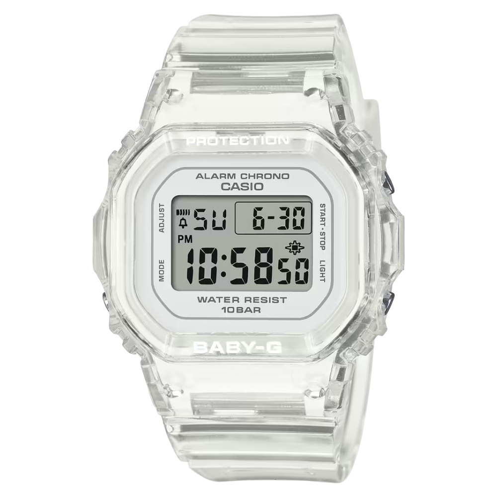 BGD-565US-7DR | Đồng Hồ Casio | Baby-G | Nữ | Dây Nhựa Trong Suốt | Mặt Vuông Điện Tử | Chống Nước WR100M