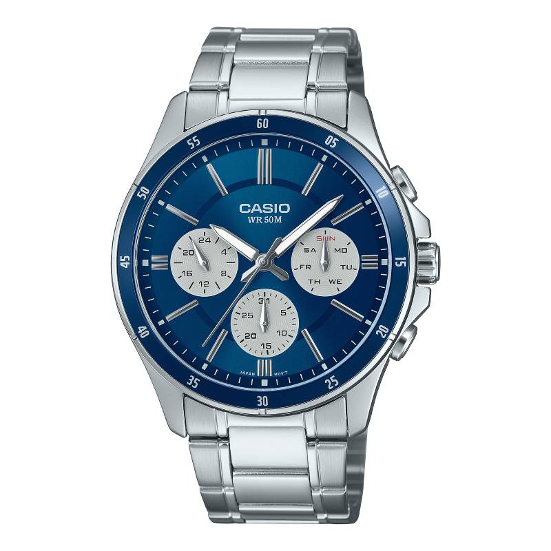 MTP-1374D-2A3VDF | Đồng hồ Casio Nam | Dây Kim Loại | 6 Kim | Chống Nước WR50M