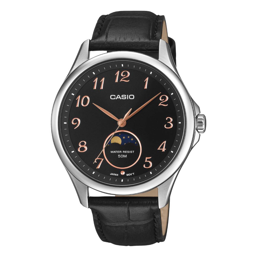 MTP-M110L-1AVDF | Đồng hồ Casio Nam | Dây đeo bằng da | Mặt số hiển thị chu kỳ trăng | Moonphase | WR 50m
