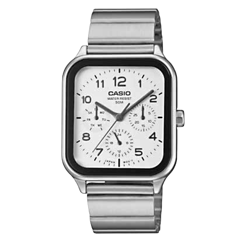 MTP-M306D-7AVDF | Đồng Hồ Casio Nam | Dây kim Loại | Mặt Bo Góc | 6 Kim | Chống nước 50m