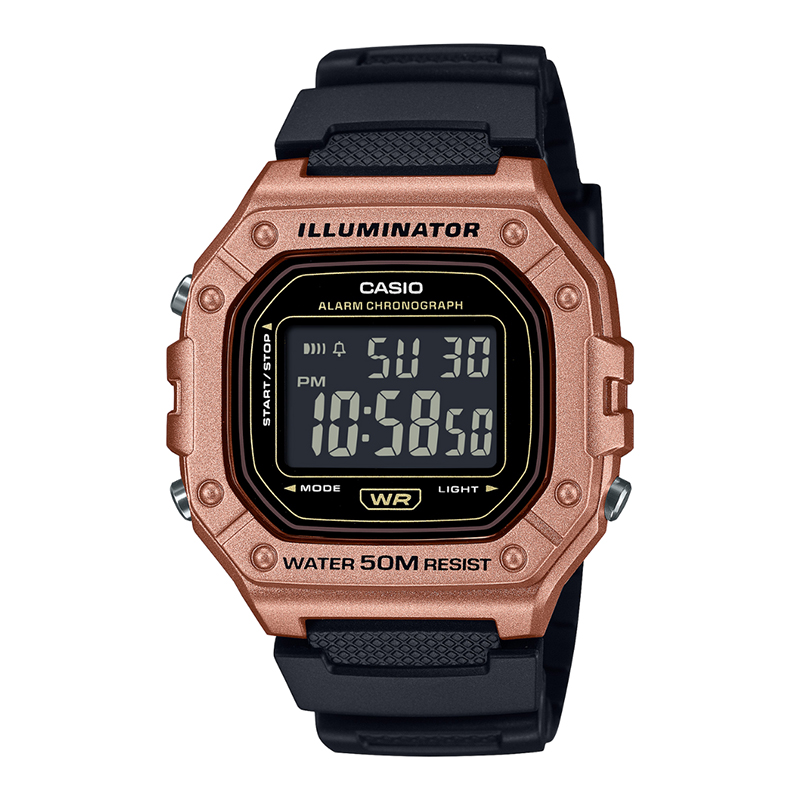 W-218HM-5BVDF | Đồng hồ Casio Nam Dây nhựa | Mặt Vuông | Pin 7 năm | Chống nước 