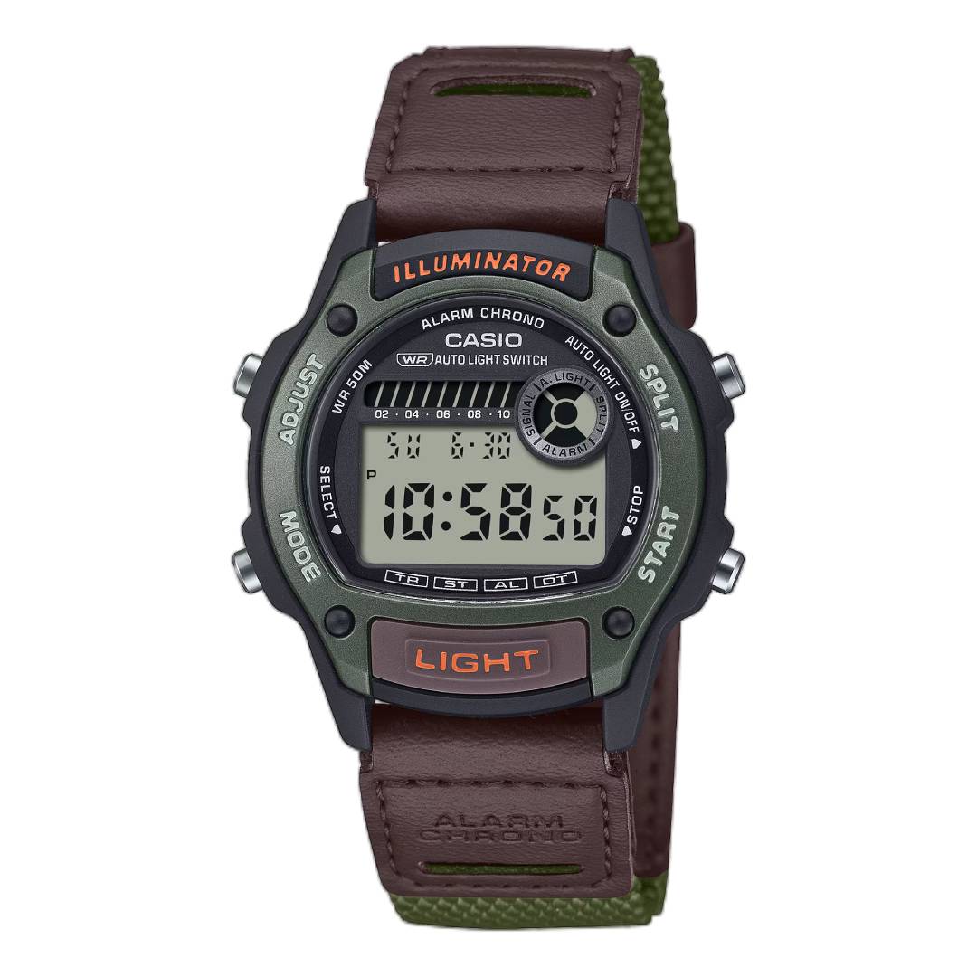 W-220HF-3AVDF | Đồng Hồ Casio Nam | Dây Đeo Da Và Vải | Chống nước 50m 