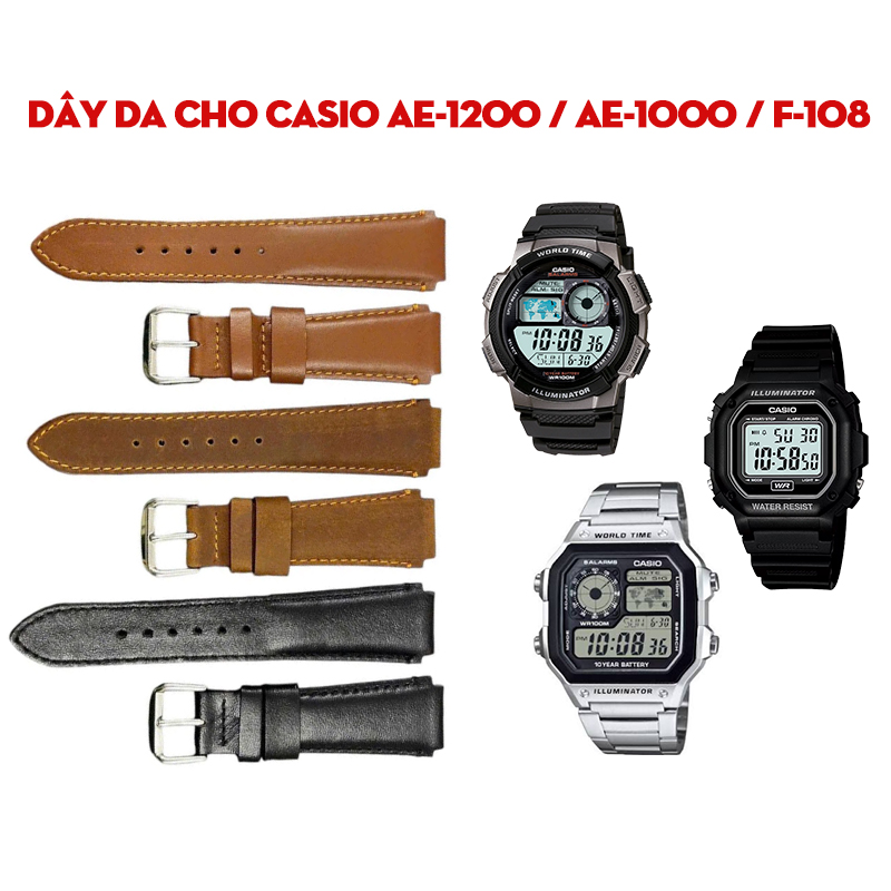 Dây da cho Casio AE-1200 / AE-1000 / F-108 – Kích thước chuẩn 18mm, chọn đúng ngay từ đầu
