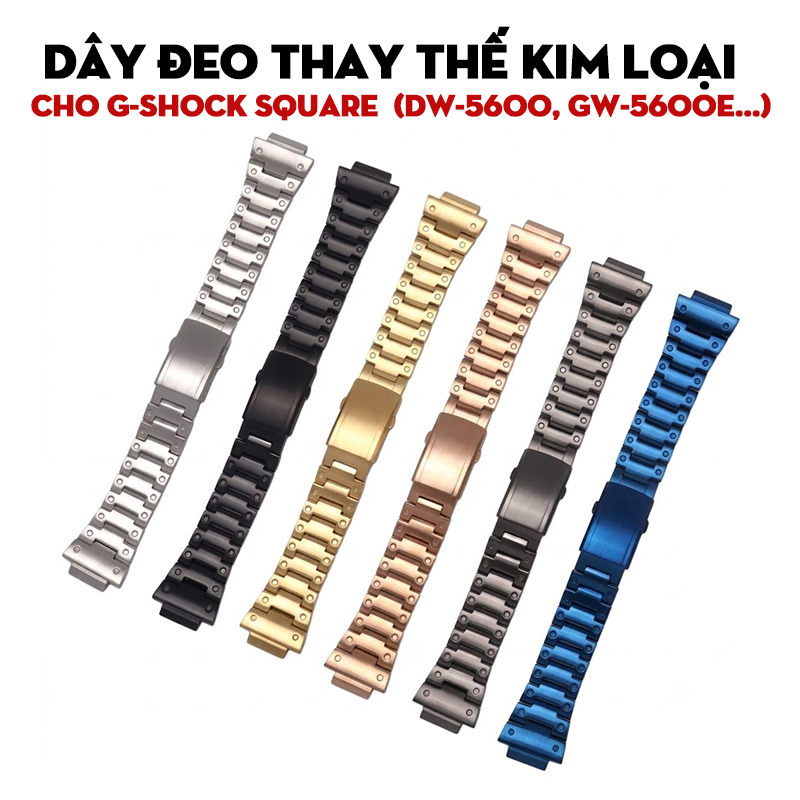 Dây Đeo Thay Thế Kim Loại & Cao Su Cho G-Shock Square (DW-5600, DW-5610, GW-5600E, DW-5000, DW-5035)