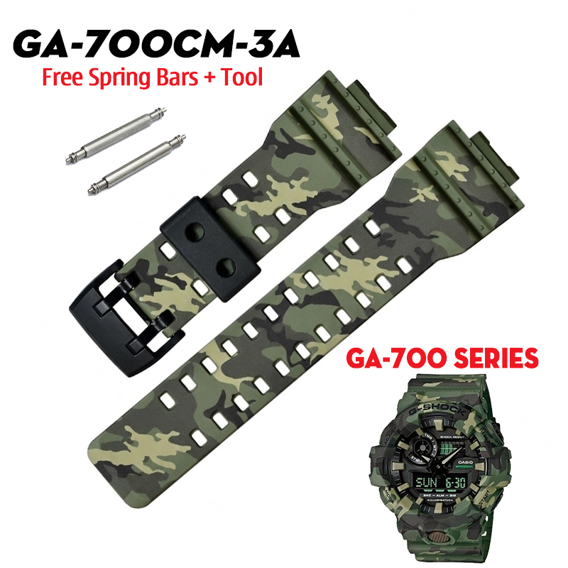 Dây G-Shock GA-700CM-3A Chính Hãng - Dây Nhựa Xanh Lá Ngụy Trang