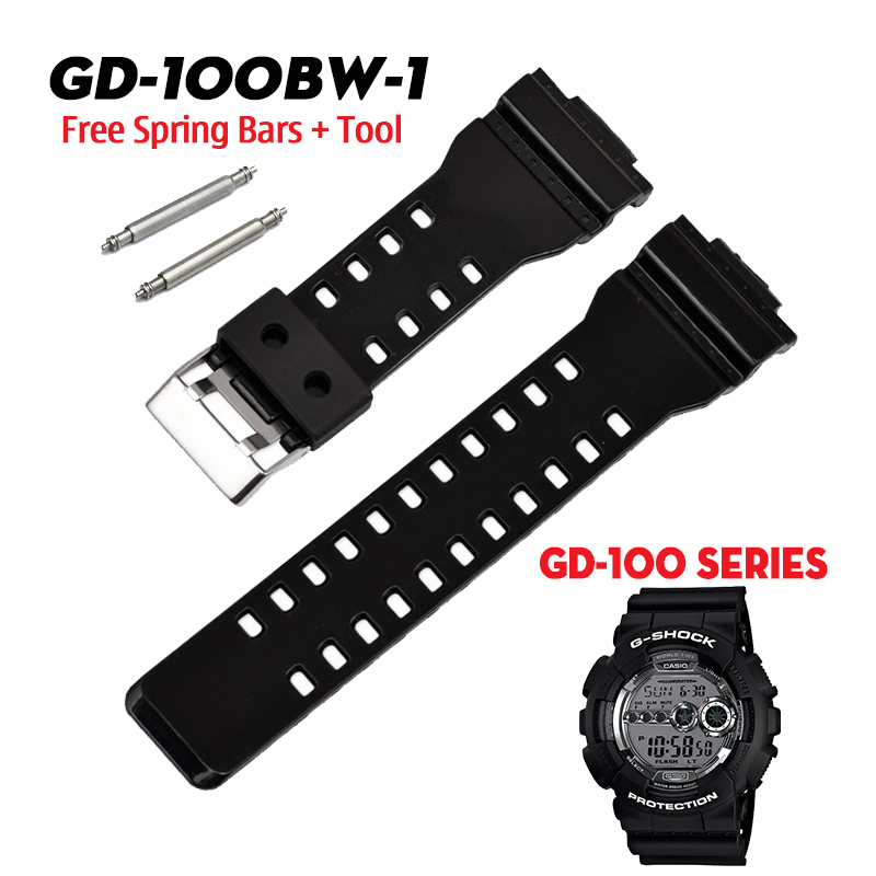 Dây G-Shock GD-100BW-1 - Nhựa Resin Cao Cấp - Màu Đen 