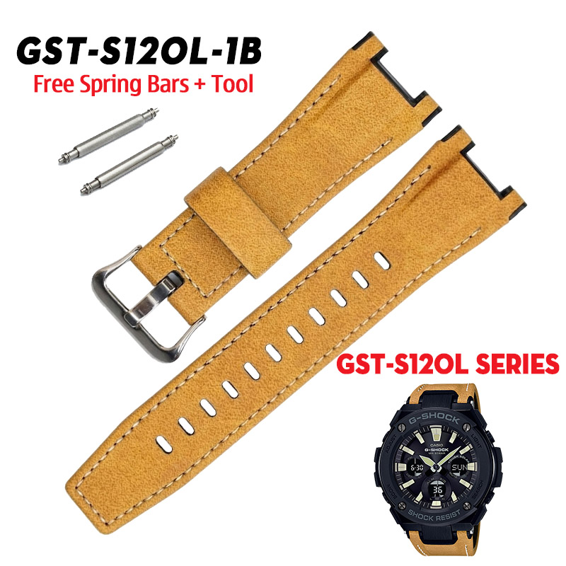 Dây G-Shock GST-S120L-1B Chính Hãng - Dây Da Nâu Cao Cấp 
