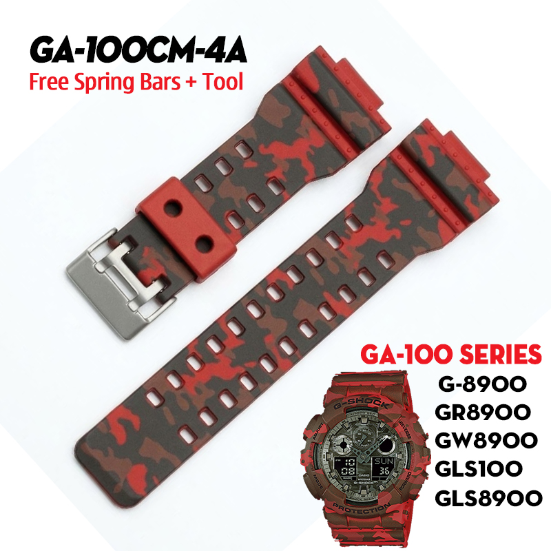 Dây G-Shock GA-100CM-4A - Dây Nhựa Nguỵ Trang Đỏ Cam