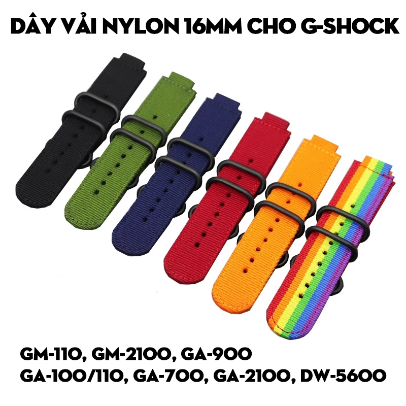 Dây vải Nylon 16mm cho G-Shock GM-110, GM-2100, GA-900, GA-100/110, GA-700, GA-2100, DW-5600