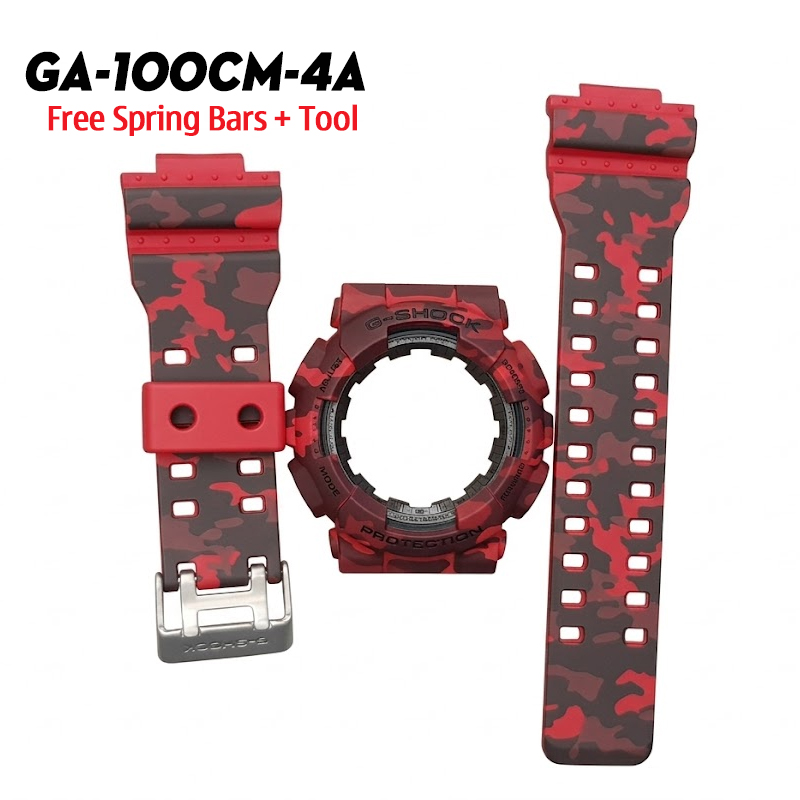 Dây Vỏ Casio G-Shock GA-100CM-4A Chính Hãng - Bộ Dây Vỏ Đỏ Cam Cá Tính