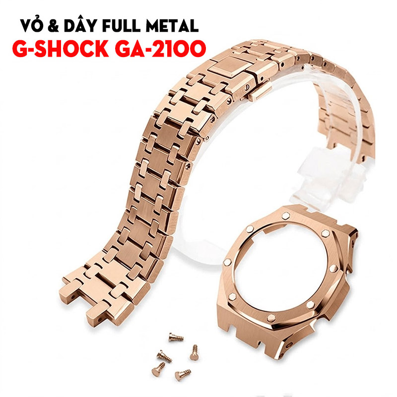Dây Vỏ Kim Loại Thế Hệ 4 G-Shock GA-2100 Màu Vàng Hồng - Full Metal Rose Gold 