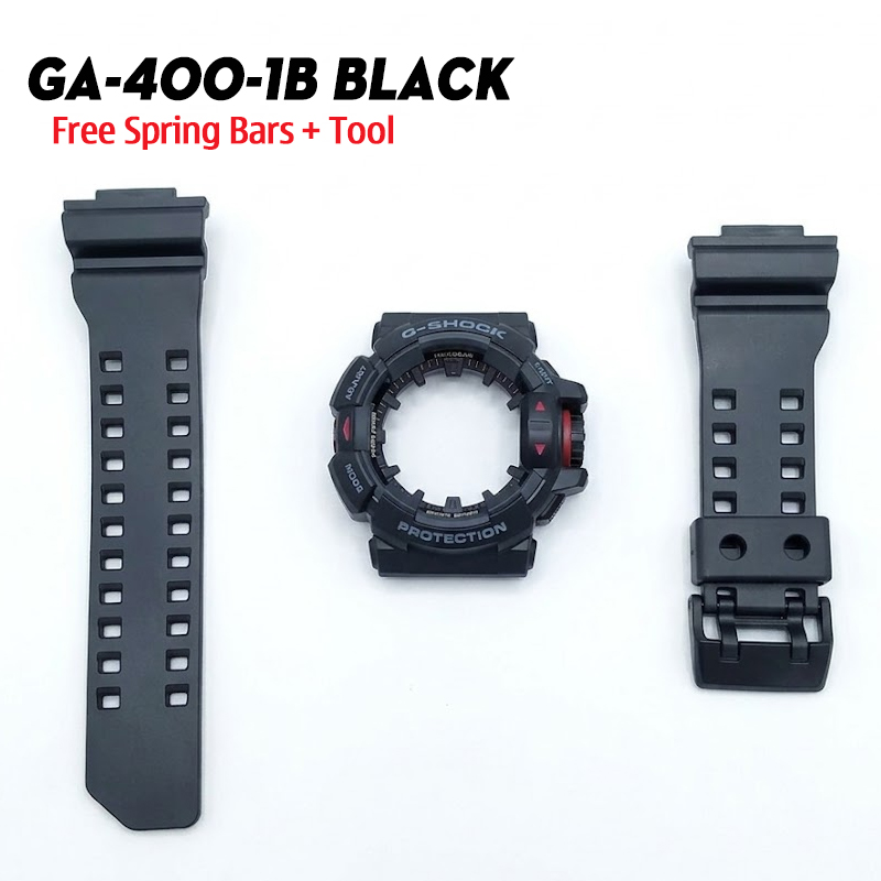 Dây Vỏ Casio G-Shock GA-400-1B Chính Hãng - Bộ Dây Vỏ Đen Viền Xanh