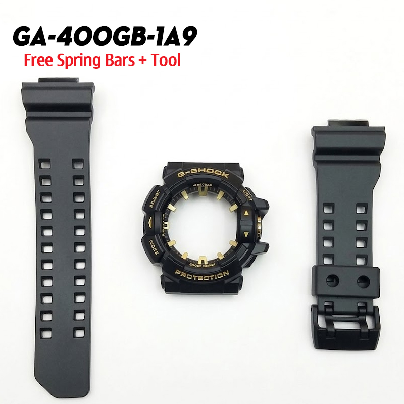 Dây Vỏ Casio G-Shock GA-400GB-1A9 Chính Hãng - Bộ Dây Vỏ Đen Viền Vàng Gold 