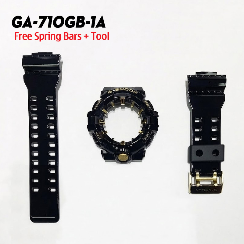 Dây Vỏ Casio G-Shock GA-710GB-1A Chính Hãng - Bộ Dây Vỏ Đen Viền Vàng