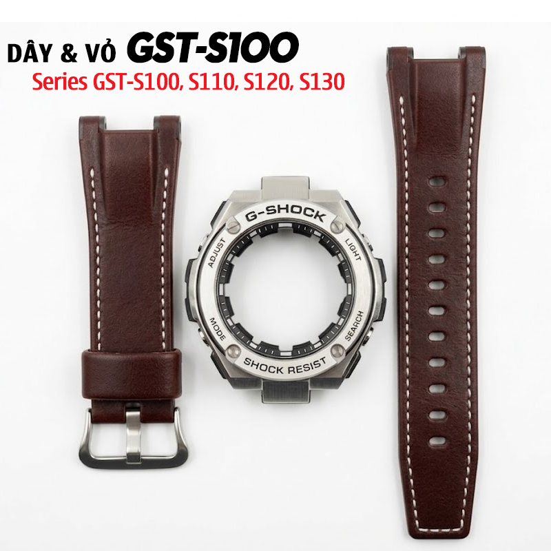 Dây Vỏ G-Shock G-Steel Dây Da Nâu - Bộ Dây Da Cao Cấp Cho GST-S100, S110, S120, S130 
