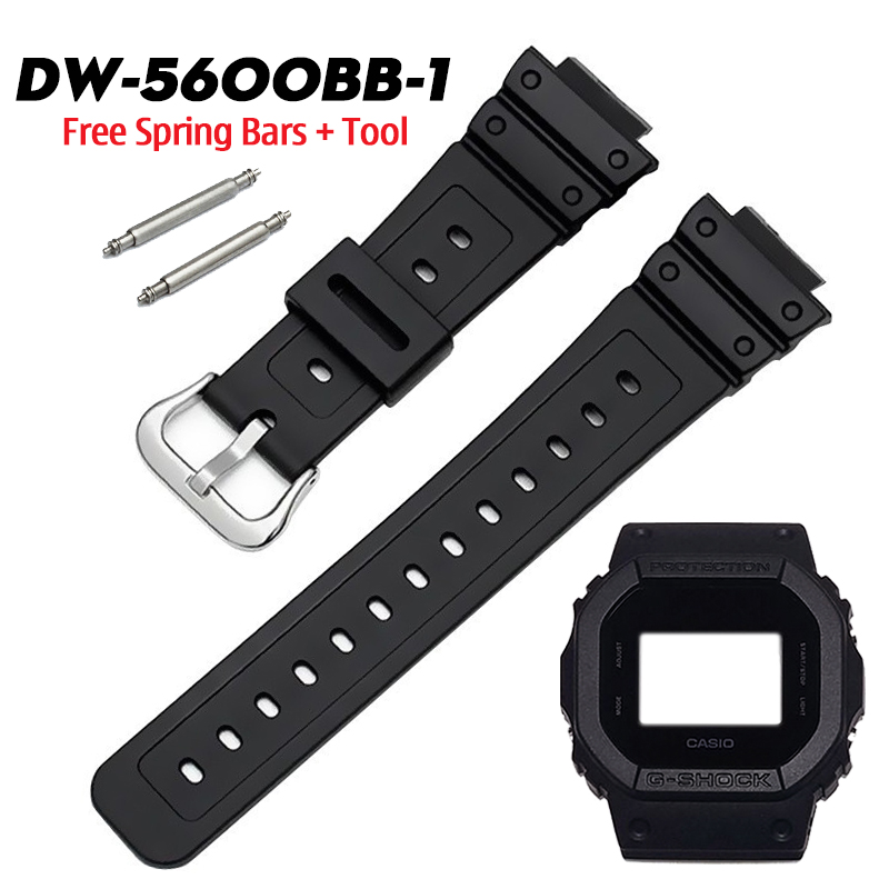 Dây Vỏ Casio G-Shock DW-5600BB-1 Chính Hãng - Bộ Dây Vỏ Đen Mờ Cho Square