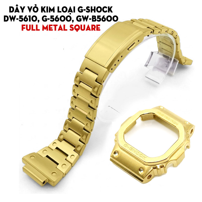 Dây Vỏ Kim Loại G-Shock DW-5610, G-5600, GW-B5600 Màu Vàng Gold - Full Metal Gold Edition