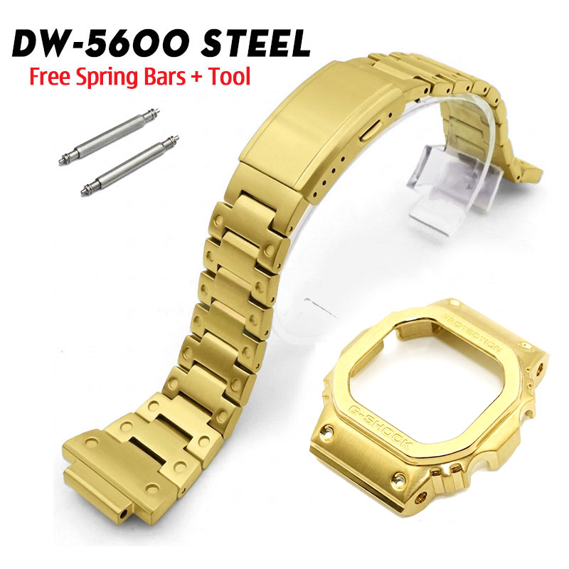Dây Vỏ Kim Loại G-Shock DW-5600 Màu Vàng Gold - Full Metal Square Gold Edition