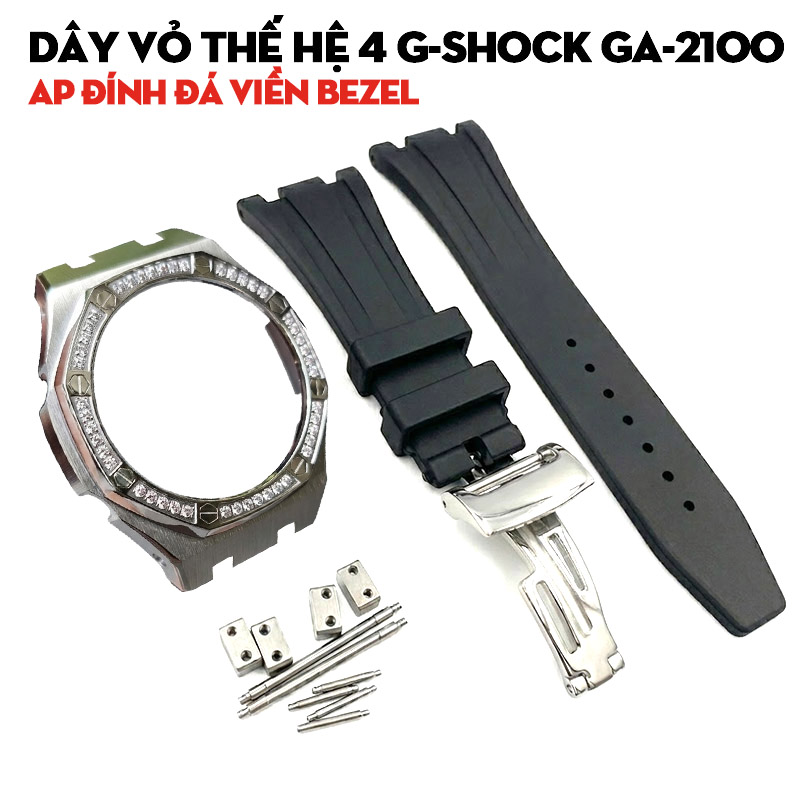 Dây Vỏ Thế Hệ 4 G-Shock GA-2100 Vỏ AP Đính Đá Viền Bezel - Dây Nhựa Đen