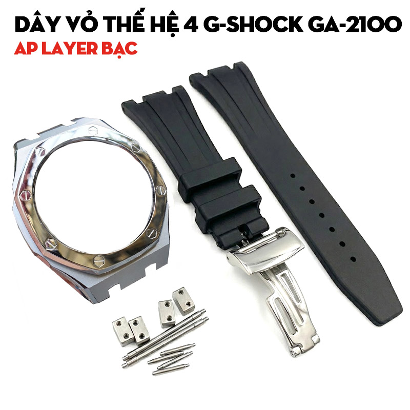 Dây Vỏ Thế Hệ 4 G-Shock GA-2100 Vỏ AP Layer Bạc - Dây Nhựa Đen