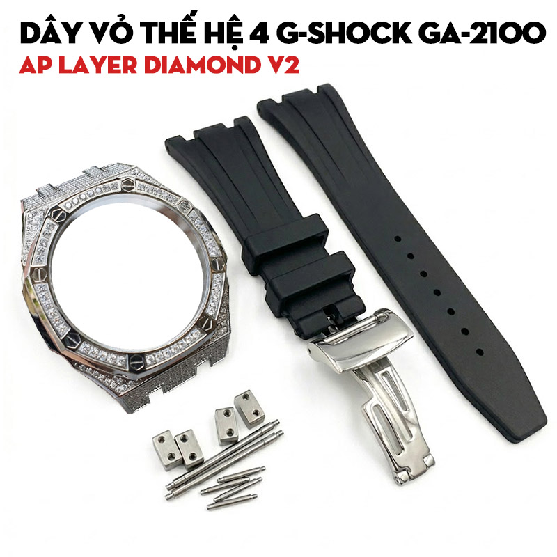 Dây Vỏ Thế Hệ 4 G-Shock GA-2100 AP Layer Diamond V2 - Dây Nhựa Đen