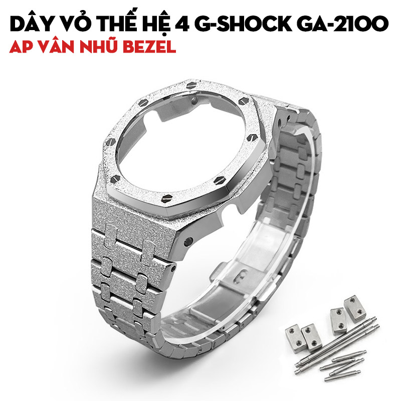 Dây Vỏ Thế Hệ 4 G-Shock GA-2100 AP Vân Nhũ Bezel - Dây Kim Loại Bạc Vân Nhũ