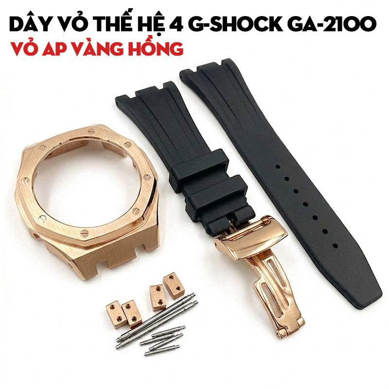 Dây Vỏ Thế Hệ 4 G-Shock GA-2100 Vỏ AP Vàng Hồng - Dây Nhựa Đen