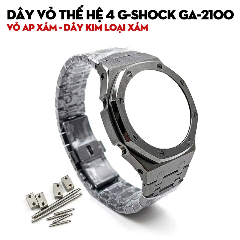 Dây Vỏ Thế Hệ 4 G-Shock GA-2100 Vỏ AP Xám - Dây Kim Loại Xám