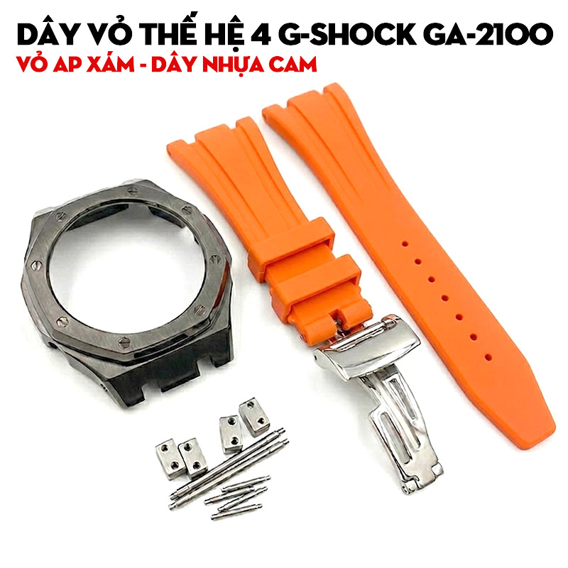 Dây Vỏ Thế Hệ 4 G-Shock GA-2100 Vỏ AP Xám - Dây Nhựa Cam