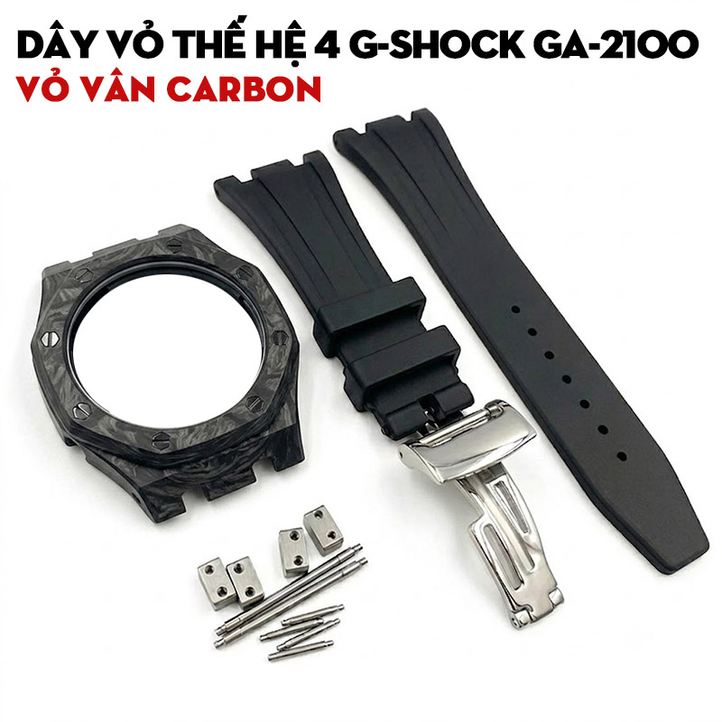 Dây Vỏ Thế Hệ 4 G-Shock GA-2100 Vỏ Vân Carbon - Dây Nhựa Đen