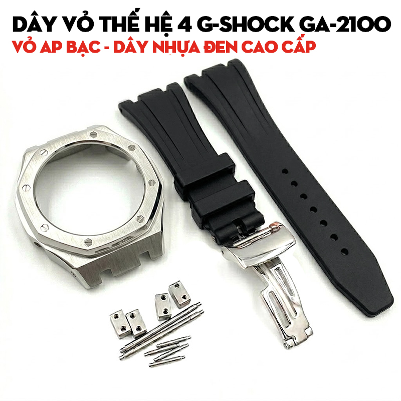Dây Vỏ Thế Hệ 4 G-Shock GA-2100 Vỏ AP Bạc - Dây Nhựa Đen Cao Cấp