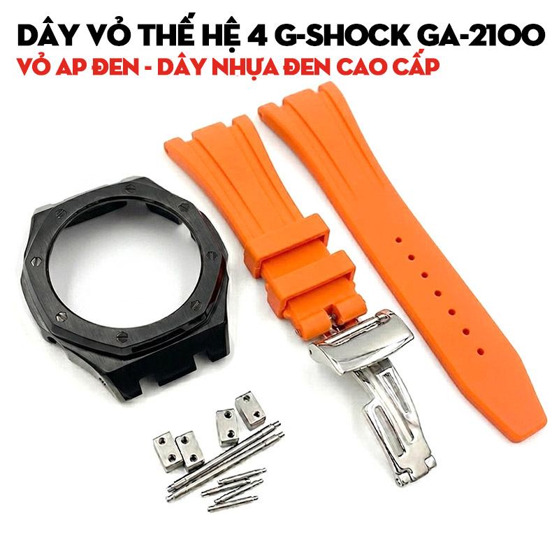Dây Vỏ Thế Hệ 4 G-Shock GA-2100 Vỏ AP Đen - Dây Nhựa Cam Nổi Bật