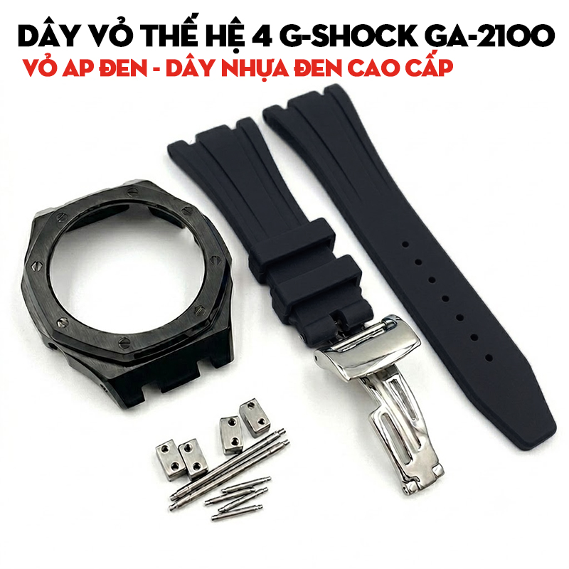 Dây Vỏ Thế Hệ 4 G-Shock GA-2100 Vỏ AP Đen - Dây Nhựa Đen Cao Cấp