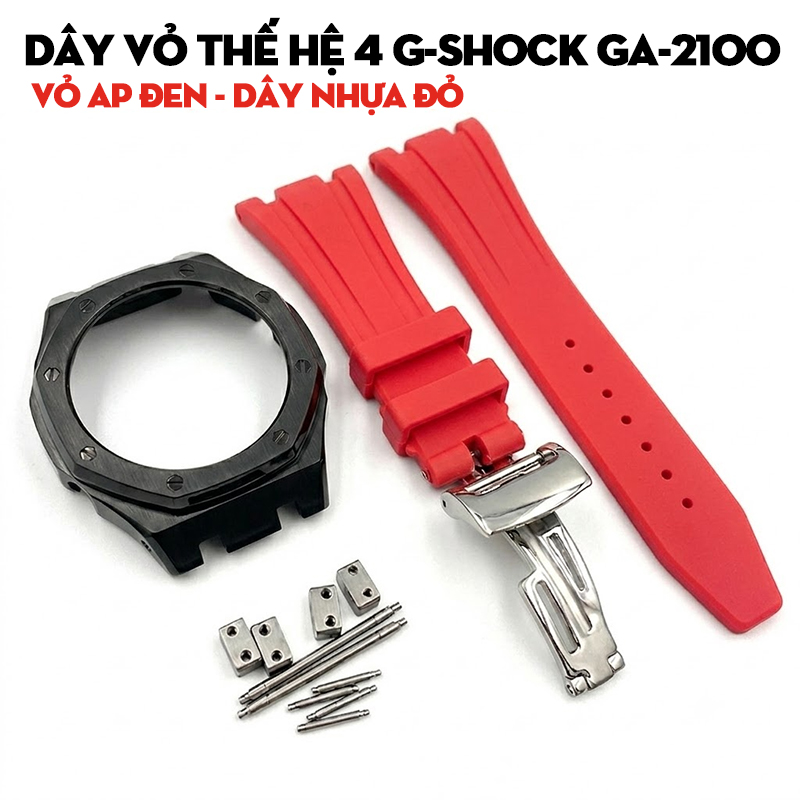 Dây Vỏ Thế Hệ 4 G-Shock GA-2100 Vỏ AP Đen - Dây Nhựa Đỏ Nổi Bật