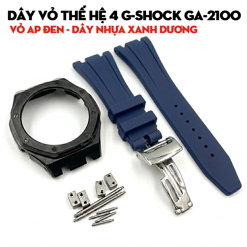 Dây Vỏ Thế Hệ 4 G-Shock GA-2100 Vỏ AP Đen - Dây Nhựa Xanh Dương | TimeMart