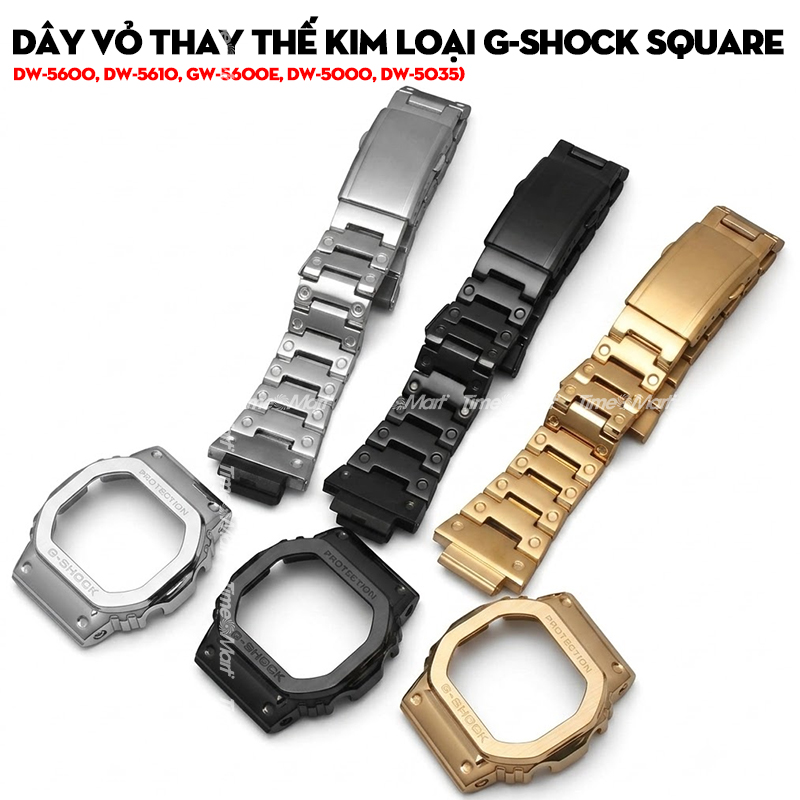 Dây Vỏ Thay Thế Kim Loại & Cao Su Cho G-Shock Square (DW-5600, DW-5610, GW-5600E, DW-5000, DW-5035)