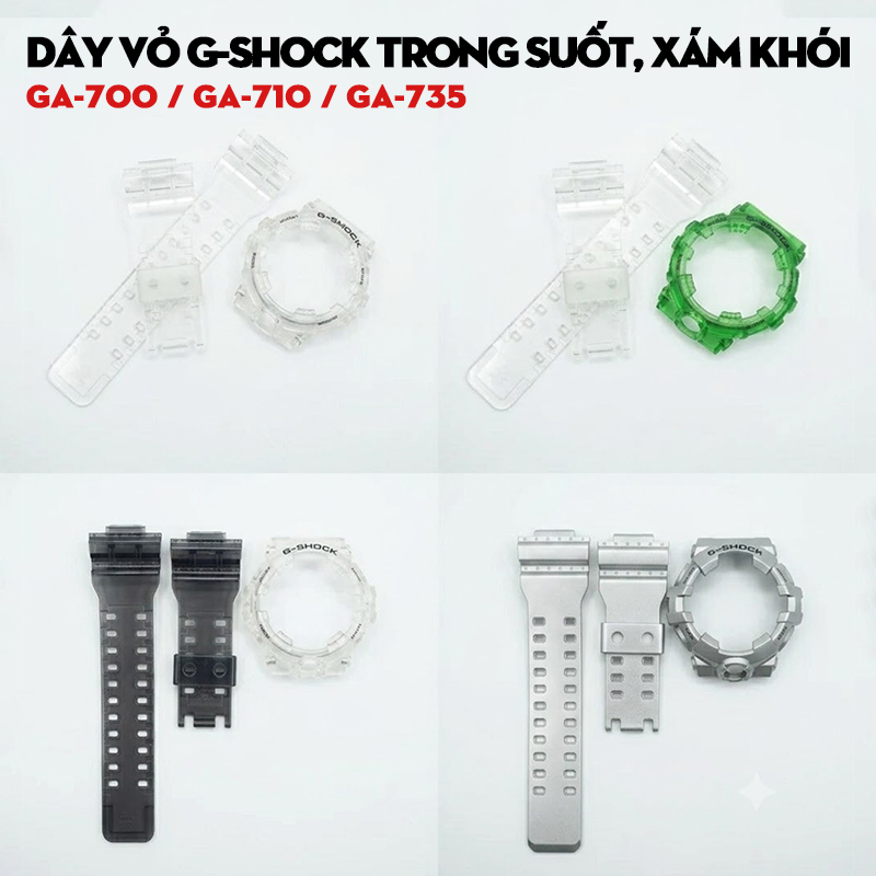 Dây Vỏ Trong Suốt, Xám Khói G-Shock GA-700 / GA-710 / GA-735 – Bộ Sưu Tập Phong Cách Hiện Đại Cho Dòng Vỏ Lớn