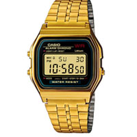 ĐỒNG HỒ CASIO STANDARD A159WGEA-1DF Đồng hồ điện tử - Mặt viền đen xanh - Dây kim loại mạ vàng