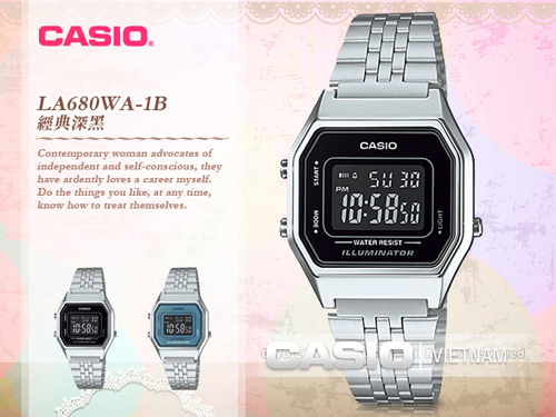 Đồng hồ Casio LA680WA-1BDF Chính hãng Mặt đen độc đáo 