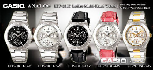 Bộ sản phẩm đồng hồ Casio LTP-2083L-4VDF đính đá