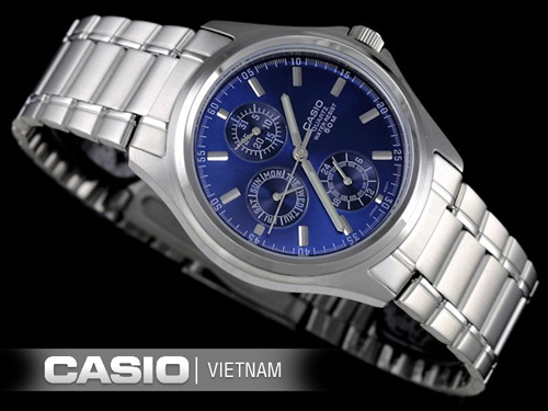 Đồng hồ Casio MTP-1246D-2AVDF Đồng hồ 6 kim Mặt xanh Dây kim loại