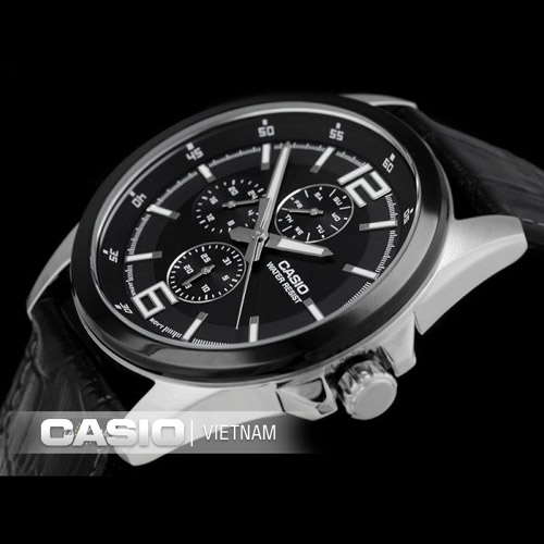 Đồng hồ Casio MTP-E306L-1ADF Chính hãng Dây da đen