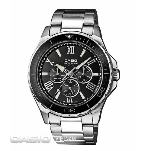 Đồng hồ Casio MTD-1075D-1A1VDF Mặt đen số La Mã Lôi Cuốn