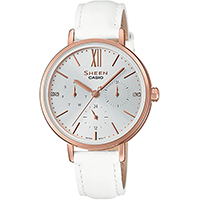 SHE-3064PGL-7AUDF | Đồng Hồ Casio | Nữ | Sheen | Dây Da | Viền Mạ Vàng Hồng | Chống Nước WR50M