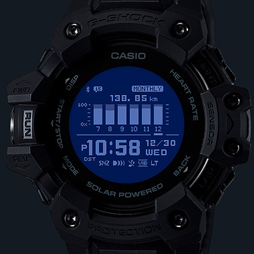 đèn chiếu sáng mạnh buổi tối của đồng hồ Casio G Shock GBD-H1000-1DF