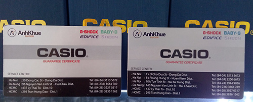 thẻ bảo hành Casio chính hãng