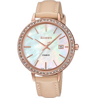 Đồng Hồ Nữ Casio Sheen SHE-4052PGL-7BVDF Dây Da - Mặt Số Khảm Xà Cừ